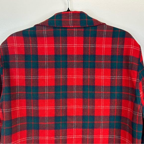 Vintage 60s 70s Pendleton Red and Green Plaid Virgin Wool Jacket Pockets Mens M - Picture 4 of 14